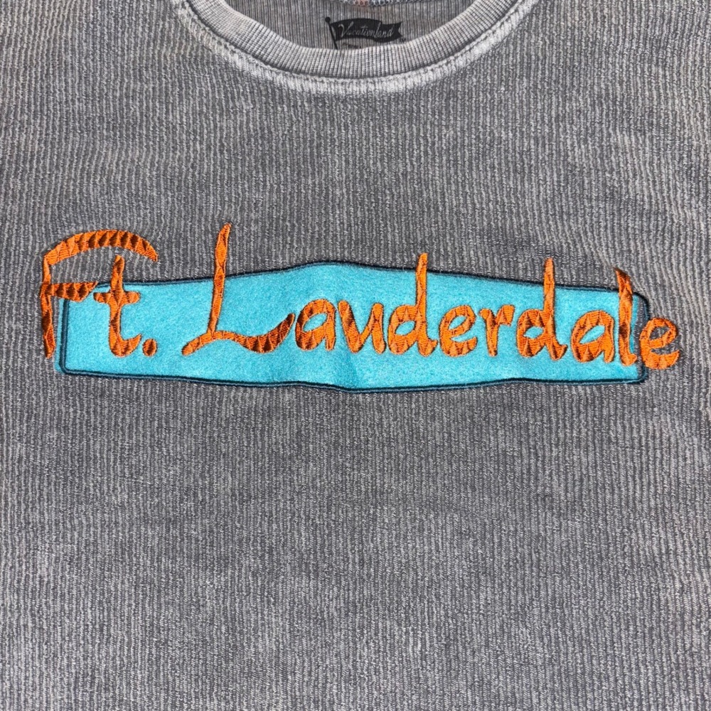 Vacationland |‎ Ft Lauderdale | Gray Ribbed Long Sleeve Crewneck Sweatshirt | S